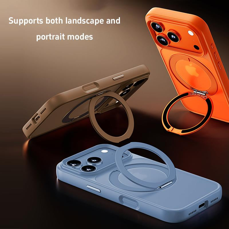 Iphone 17 Pro Max Case Military-Grade Drop Protection Magsafe Compatible 360° Rotating Stand Crystal Clear PC Shell with 360° Ring Stand & Airbag Protection Anti-Fall Shockproof Cover Protective Casing Magnetic Protector Transparent Acrylic Cover Magsafe