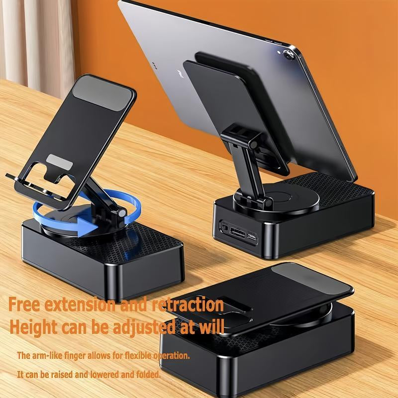 Wireless Audio Bluetooth Speaker 5In1 Phone Holder Emergency Rechargeable Withcolorful Ambient Light 300° Foldable for Tablet Iphone Android, Gifts for Men Women ，Black