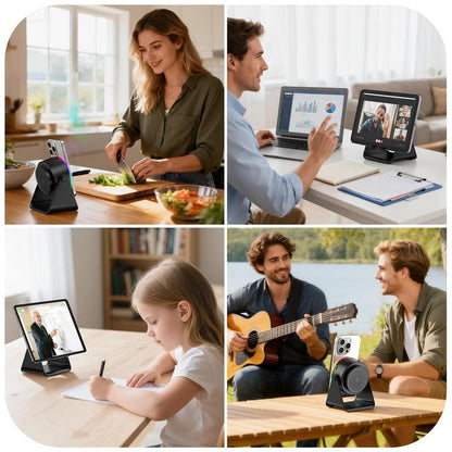 Wireless Induction Speaker, Cell Phone Stand with Bluetooth Speaker, Stereo Sound, RGB Ambient Light,Portable Desktop Stand Gift for Home Audio Device Smartphone
