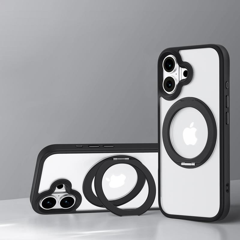 Iphone 17 Pro Max Case Military-Grade Drop Protection Magsafe Compatible 360° Rotating Stand Crystal Clear PC Shell with 360° Ring Stand & Airbag Protection Anti-Fall Shockproof Cover Protective Casing Magnetic Protector Transparent Acrylic Cover Magsafe